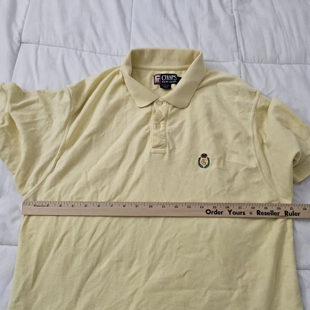 Chaps x Ralph Lauren Polo Shirt Mens Large Yellow Preppy Short Sleeve Top Cotton